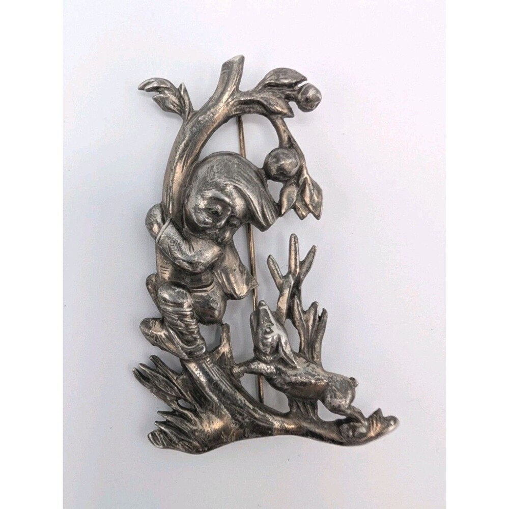 HTF Rare 1940s Pewter Silson William Regelmann Hummel Dog Chasing Boy Pin Brooch